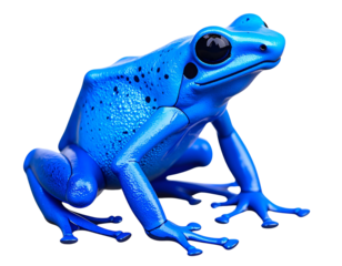  Stylized 3D Blue Dart Frog with Glossy Cartoon Finish and Oversized Eyes, Sitting Upright, Transparent Background