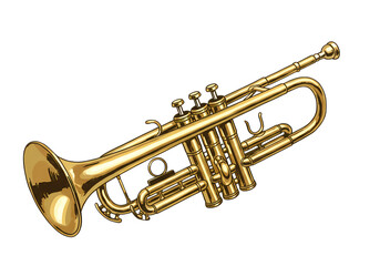 Brilliant Gold Trumpet A Musical Instrument Illustration isolated on transparent background