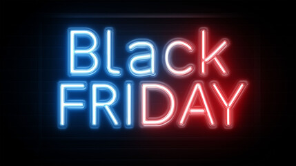 Black Friday Neon Sign: Illuminated neon sign spells out the words Black Friday in vibrant colors, offering a striking visual for promotional material. 