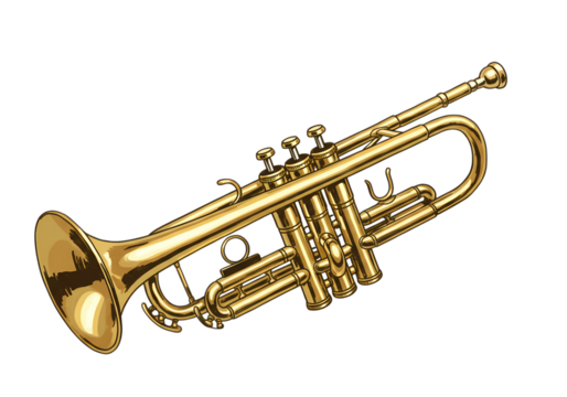 Brilliant Gold Trumpet A Musical Instrument Illustration isolated on transparent background