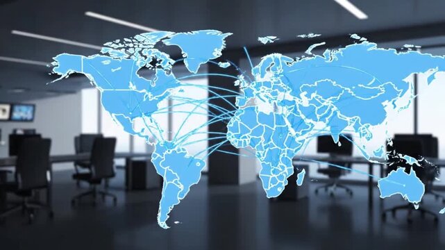 A world map with connecting lines linking countries, illustrating the global reach of digital marketing
