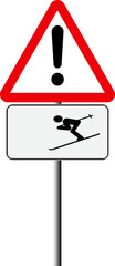 Winter sports along road traffic sign