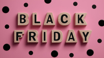 Black Friday Typography on Pink Backdrop: A stylish and eye-catching composition featuring the words BLACK FRIDAY meticulously arranged against a vibrant pink background.