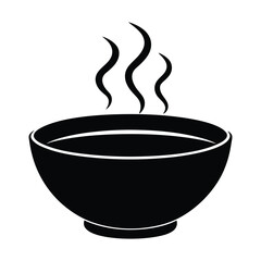 Steaming bowl of hot soup silhouette icon for food and beverage designs illustration