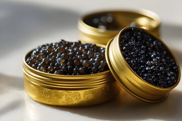 Close up of sturgeon black caviar with shiny texture as an expensive gourmet food delicacy and symbol of luxury lifestyle. Premium black caviar as a traditional luxury seafood gourmet appetizer 