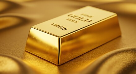 Gold bar on reflective surface