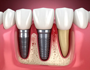 Dental implant cross section inflamed gum bone surrounding tooth root image