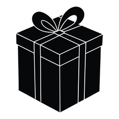 Simple black silhouette of a gift box with a bow on for celebration illustration