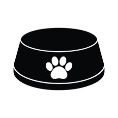 Simple black silhouette of a pet food bowl with paw print symbol isolated design element illustration