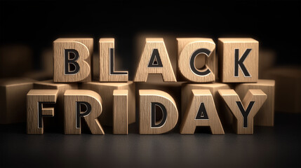 Black Friday: A close-up shot of wooden block letters spelling Black Friday evokes excitement and anticipation for the biggest shopping day of the year.