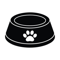 Black silhouette pet food bowl with paw print symbol isolated object design element illustration