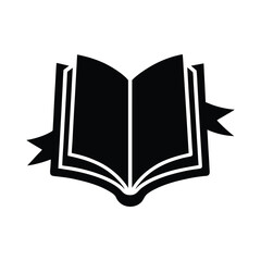 Open book silhouette with ribbon accents symbolizing knowledge and achievement illustration