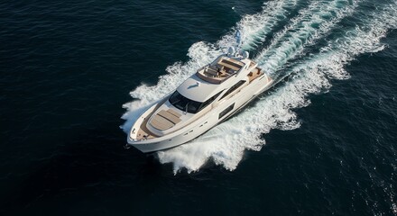 Fototapeta premium Luxury yacht cruising on dark blue ocean