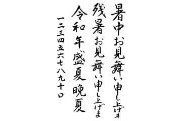 Traditional Japanese Calligraphy of Summer Greetings  暑中お見舞い申し上げます