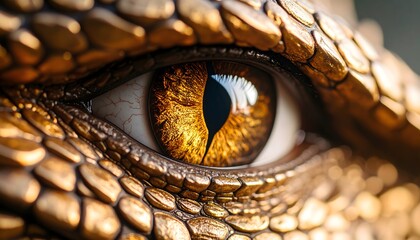 Detailed Close-Up of a Golden Dragon Eye with Textured Scales and Reflections