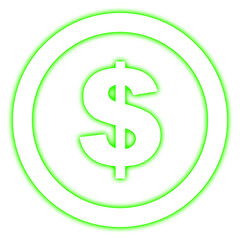 Bright green glowing dollar sign icon cryptocurrency finance money symbol transparent png