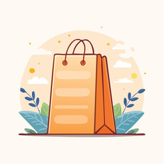 Fototapeta premium Beige Shopping Bag on Ground with Blue and Green Foliage