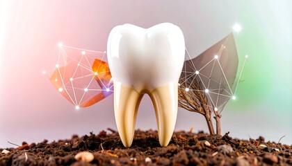 Healthy tooth in soil with digital overlay