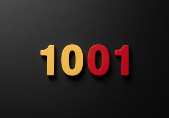 Vibrant red and yellow 1001 numbers on dark