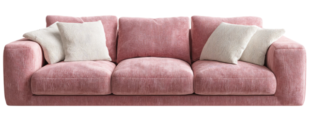 Light pink sofa with cream-colored pillows