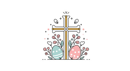 Stylized cross with Easter eggs and floral elements