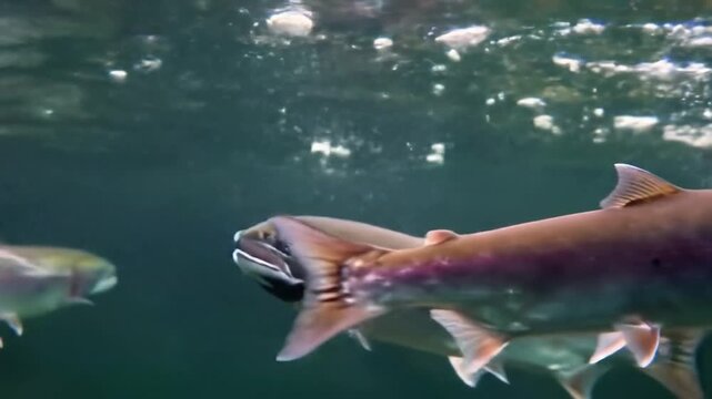 Colorful rainbow trout swimming in water