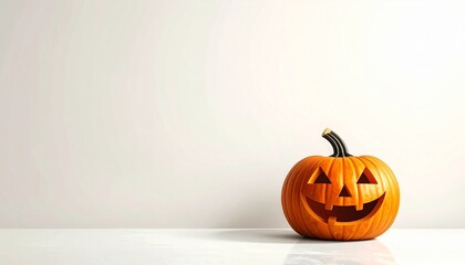 Classic carved pumpkin with triangular eyes and toothy smile on white background