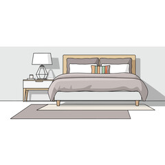 Cozy Bedroom Interior with Bed, Nightstand, and Neutral Decor