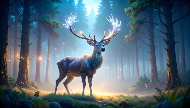 Enchanting Forest Deer with Luminescent Antlers