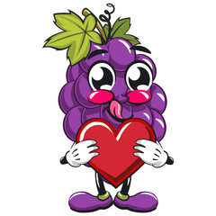 cute grape fruit mascot character vector illustration holding a big heart, work of hand drawn