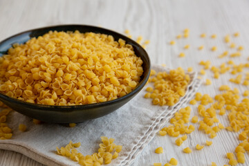 Homemade Perlini Pasta in a Bowl, side view. Close-up.