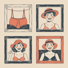Vintage Style Illustrations of Lingerie and Women in Hats Keywords: Vintage, illustration