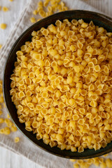 Homemade Perlini Pasta in a Bowl, top view. Close-up.