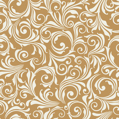 Seamless Vintage Decorative Baroque Swirl Pattern On Gold Background