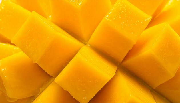Close-up of vibrant fresh cut mango flesh
