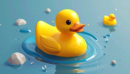 Two yellow rubber ducks on a rippled water surface