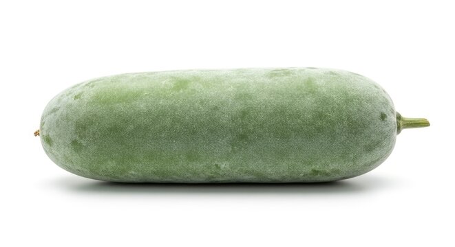 Whole fresh winter melon (ash gourd) with a waxy coating, isolated on a white background. A popular Asian vegetable used in various culinary dishes.