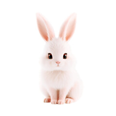 Obraz premium A fluffy white baby bunny with large ears and dark eyes sits looking forward