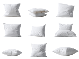 Various angles of white pillows