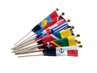 Small flags, various national colors, wooden sticks