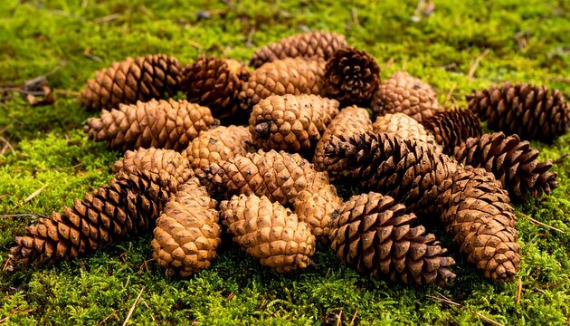 Pine cones on moss (1) - Powered by Adobe