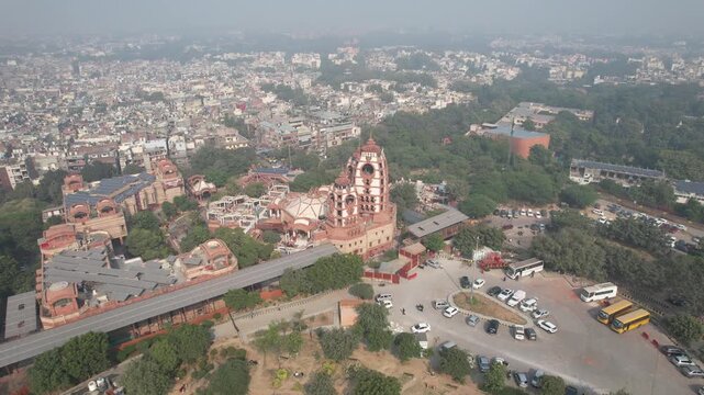  Aerial Drone shot of Iskon Temple in New Delhi India   International Society for Krishna Consciousness