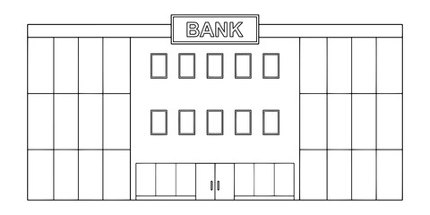 Bank building exterior graphic black white isolated white sketch illustration vector 