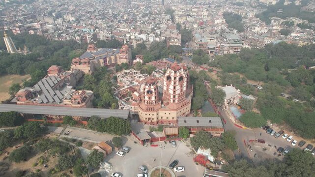  Aerial Drone shot of Iskon Temple in New Delhi India   International Society for Krishna Consciousness