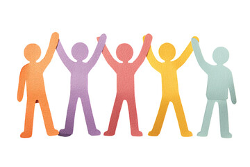 Colorful paper cutouts of people linking hands, arms raised in a celebratory gesture
