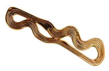 Complex, winding race track.  Multiple parallel, curved lanes.  Golden-brown color.  Black background.  Detailed graphic