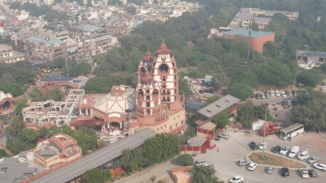  Aerial Drone shot of Iskon Temple in New Delhi India   International Society for Krishna Consciousness