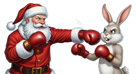 santa claus and easter bunny in boxing illustration