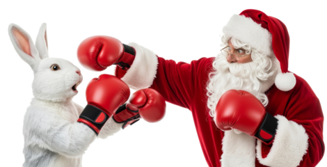 santa claus and easter bunny boxing together