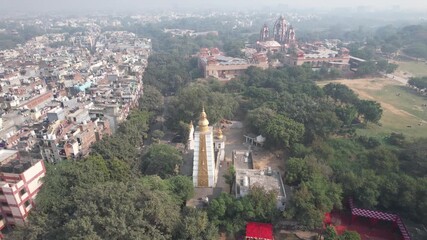  Aerial Drone shot of Iskon Temple in New Delhi India   International Society for Krishna Consciousness